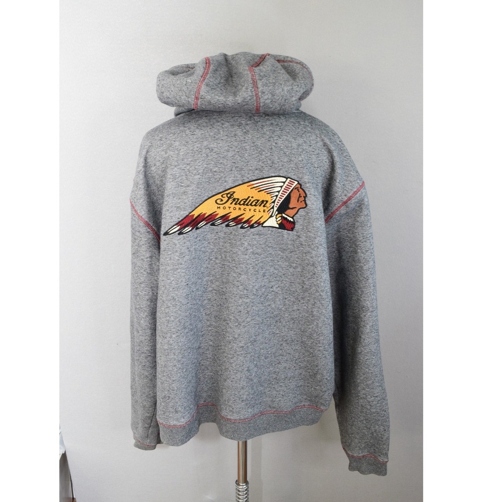 Indian Motorcycle Hoodie XL Grey Red Graphic Logo Biker Mens Sweatshirt